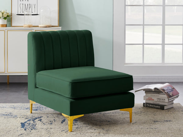 Alina Velvet / Engineered Wood / Metal / Foam Contemporary Green Velvet Armless Chair - 26" W x 33.5" D x 31" H