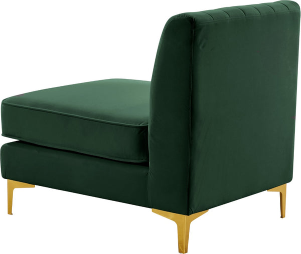 Alina Velvet / Engineered Wood / Metal / Foam Contemporary Green Velvet Armless Chair - 26" W x 33.5" D x 31" H