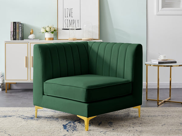 Alina Velvet / Engineered Wood / Metal / Foam Contemporary Green Velvet Corner Chair - 33.5" W x 33.5" D x 31" H
