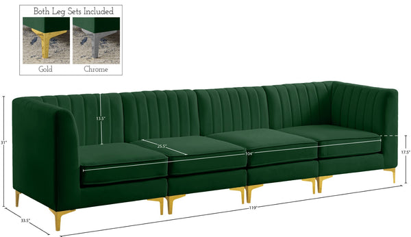 Alina Velvet / Engineered Wood / Metal / Foam Contemporary Green Velvet Modular Sectional - 119" W x 33.5" D x 31" H