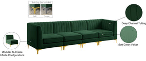 Alina Velvet / Engineered Wood / Metal / Foam Contemporary Green Velvet Modular Sectional - 119" W x 33.5" D x 31" H