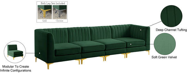 Alina Velvet / Engineered Wood / Metal / Foam Contemporary Green Velvet Modular Sectional - 119" W x 33.5" D x 31" H