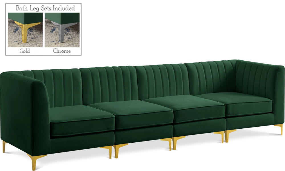 Alina Velvet / Engineered Wood / Metal / Foam Contemporary Green Velvet Modular Sectional - 119" W x 33.5" D x 31" H