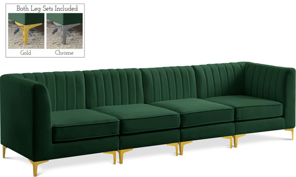 Alina Velvet / Engineered Wood / Metal / Foam Contemporary Green Velvet Modular Sectional - 119" W x 33.5" D x 31" H