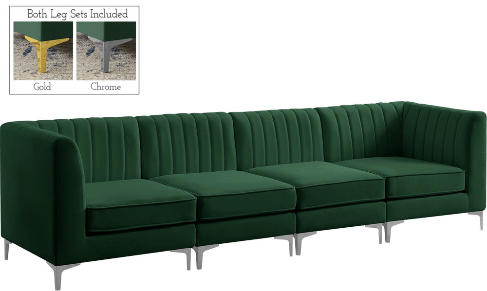 Alina Velvet / Engineered Wood / Metal / Foam Contemporary Green Velvet Modular Sectional - 119" W x 33.5" D x 31" H