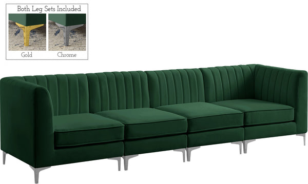 Alina Velvet / Engineered Wood / Metal / Foam Contemporary Green Velvet Modular Sectional - 119" W x 33.5" D x 31" H