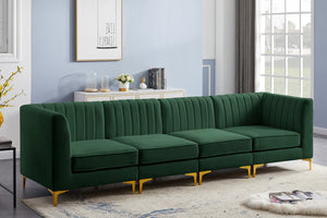 Alina Velvet / Engineered Wood / Metal / Foam Contemporary Green Velvet Modular Sectional - 119" W x 33.5" D x 31" H