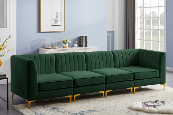 Alina Velvet / Engineered Wood / Metal / Foam Contemporary Green Velvet Modular Sectional - 119" W x 33.5" D x 31" H