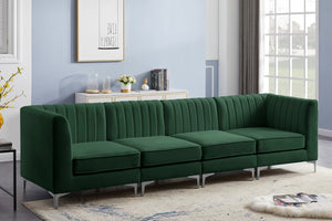 Alina Velvet / Engineered Wood / Metal / Foam Contemporary Green Velvet Modular Sectional - 119" W x 33.5" D x 31" H