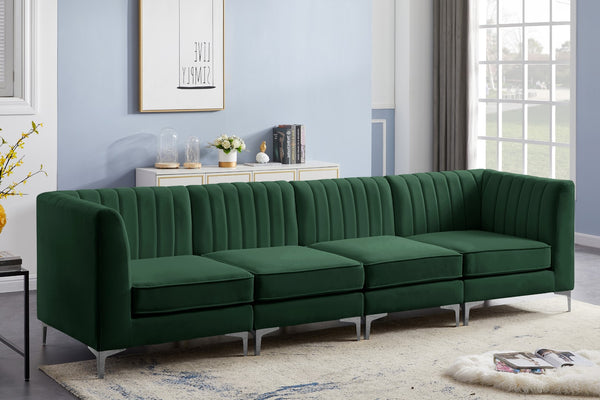 Alina Velvet / Engineered Wood / Metal / Foam Contemporary Green Velvet Modular Sectional - 119" W x 33.5" D x 31" H