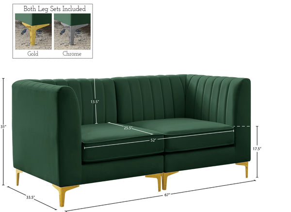 Alina Velvet / Engineered Wood / Metal / Foam Contemporary Green Velvet Modular Sectional - 67" W x 33.5" D x 31" H