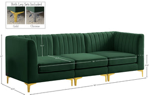 Alina Velvet / Engineered Wood / Metal / Foam Contemporary Green Velvet Modular Sectional - 93" W x 33.5" D x 31" H