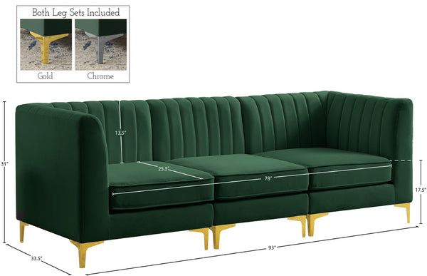 Alina Velvet / Engineered Wood / Metal / Foam Contemporary Green Velvet Modular Sectional - 93" W x 33.5" D x 31" H
