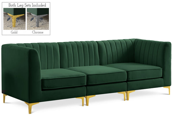 Alina Velvet / Engineered Wood / Metal / Foam Contemporary Green Velvet Modular Sectional - 93" W x 33.5" D x 31" H