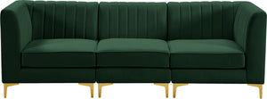Alina Velvet / Engineered Wood / Metal / Foam Contemporary Green Velvet Modular Sectional - 93" W x 33.5" D x 31" H