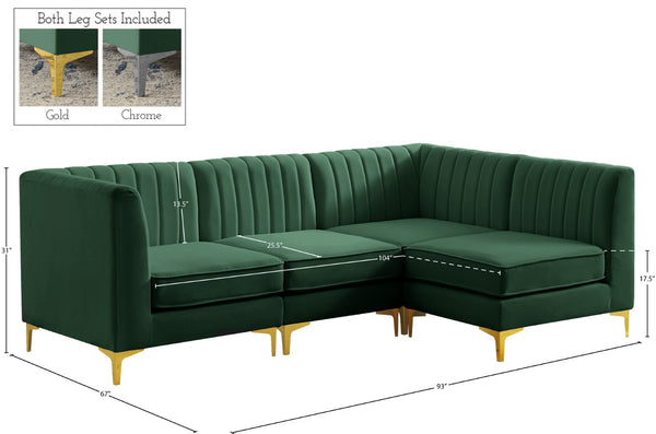 Alina Velvet / Engineered Wood / Metal / Foam Contemporary Green Velvet Modular Sectional - 93" W x 67" D x 31" H