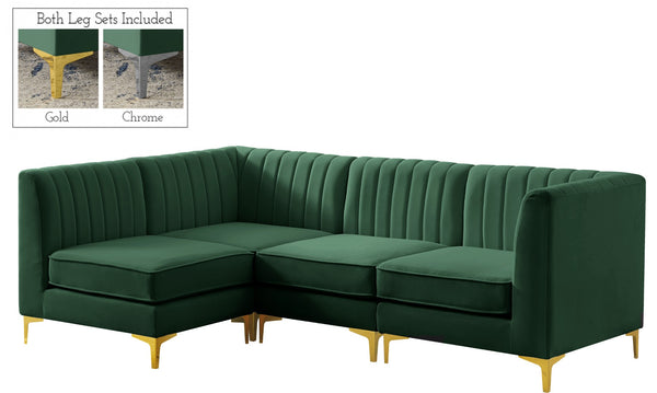 Alina Velvet / Engineered Wood / Metal / Foam Contemporary Green Velvet Modular Sectional - 93" W x 67" D x 31" H