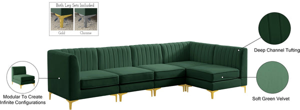 Alina Velvet / Engineered Wood / Metal / Foam Contemporary Green Velvet Modular Sectional - 119" W x 59.5" D x 31" H