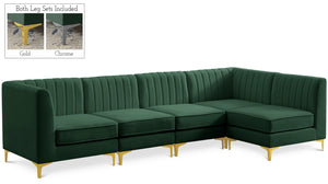 Alina Velvet / Engineered Wood / Metal / Foam Contemporary Green Velvet Modular Sectional - 119" W x 59.5" D x 31" H