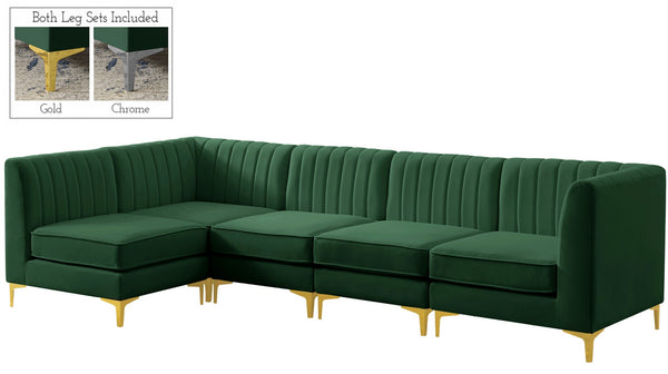 Alina Velvet / Engineered Wood / Metal / Foam Contemporary Green Velvet Modular Sectional - 119" W x 59.5" D x 31" H