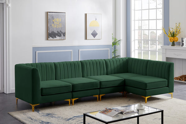 Alina Velvet / Engineered Wood / Metal / Foam Contemporary Green Velvet Modular Sectional - 119" W x 59.5" D x 31" H
