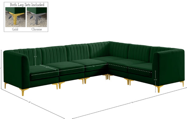 Alina Velvet / Engineered Wood / Metal / Foam Contemporary Green Velvet Modular Sectional - 119" W x 93" D x 31" H