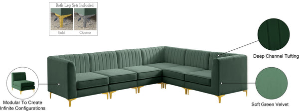 Alina Velvet / Engineered Wood / Metal / Foam Contemporary Green Velvet Modular Sectional - 119" W x 93" D x 31" H