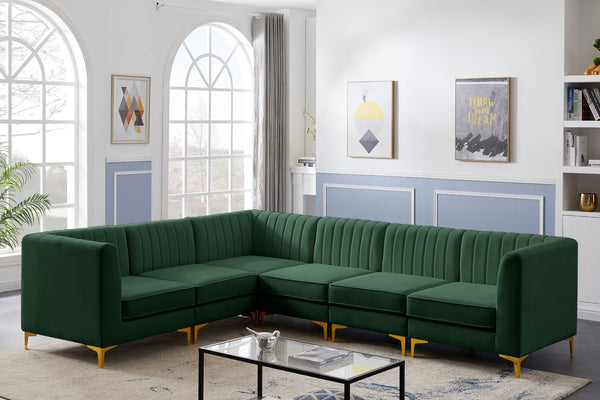 Alina Velvet / Engineered Wood / Metal / Foam Contemporary Green Velvet Modular Sectional - 119" W x 93" D x 31" H