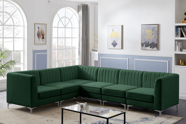 Alina Velvet / Engineered Wood / Metal / Foam Contemporary Green Velvet Modular Sectional - 119" W x 93" D x 31" H