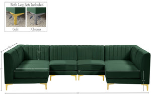 Alina Velvet / Engineered Wood / Metal / Foam Contemporary Green Velvet Modular Sectional - 119" W x 59.5" D x 31" H