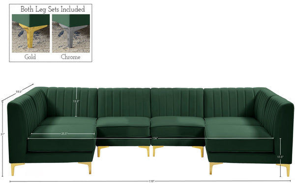 Alina Velvet / Engineered Wood / Metal / Foam Contemporary Green Velvet Modular Sectional - 119" W x 59.5" D x 31" H