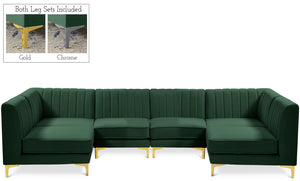 Alina Velvet / Engineered Wood / Metal / Foam Contemporary Green Velvet Modular Sectional - 119" W x 59.5" D x 31" H