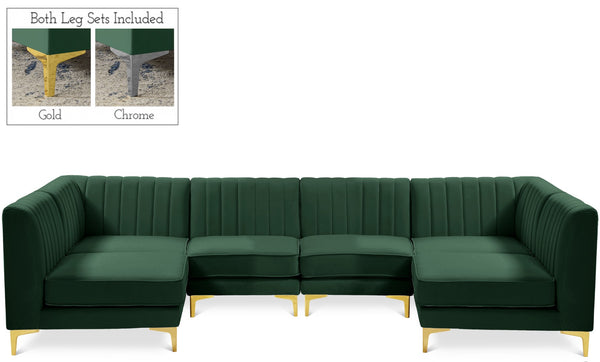 Alina Velvet / Engineered Wood / Metal / Foam Contemporary Green Velvet Modular Sectional - 119" W x 59.5" D x 31" H
