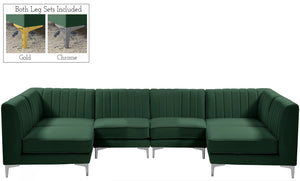 Alina Velvet / Engineered Wood / Metal / Foam Contemporary Green Velvet Modular Sectional - 119" W x 59.5" D x 31" H