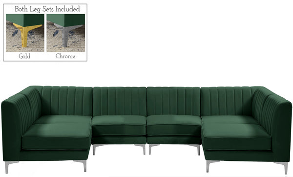 Alina Velvet / Engineered Wood / Metal / Foam Contemporary Green Velvet Modular Sectional - 119" W x 59.5" D x 31" H