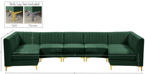 Alina Velvet / Engineered Wood / Metal / Foam Contemporary Green Velvet Modular Sectional - 145" W x 59.5" D x 31" H