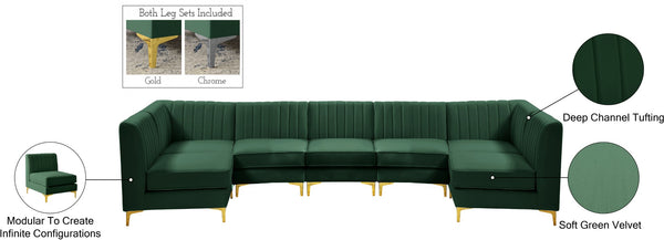 Alina Velvet / Engineered Wood / Metal / Foam Contemporary Green Velvet Modular Sectional - 145" W x 59.5" D x 31" H