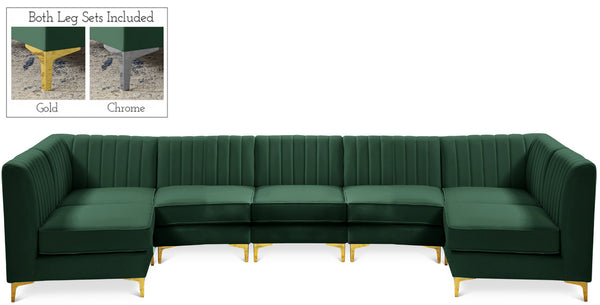 Alina Velvet / Engineered Wood / Metal / Foam Contemporary Green Velvet Modular Sectional - 145" W x 59.5" D x 31" H