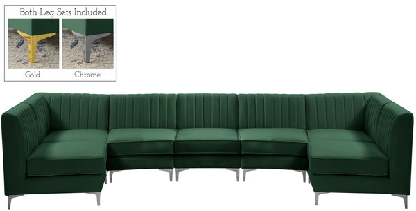 Alina Velvet / Engineered Wood / Metal / Foam Contemporary Green Velvet Modular Sectional - 145" W x 59.5" D x 31" H
