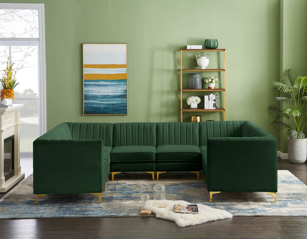 Alina Velvet / Engineered Wood / Metal / Foam Contemporary Green Velvet Modular Sectional - 119" W x 93" D x 31" H