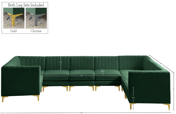 Alina Velvet / Engineered Wood / Metal / Foam Contemporary Green Velvet Modular Sectional - 145" W x 93" D x 31" H