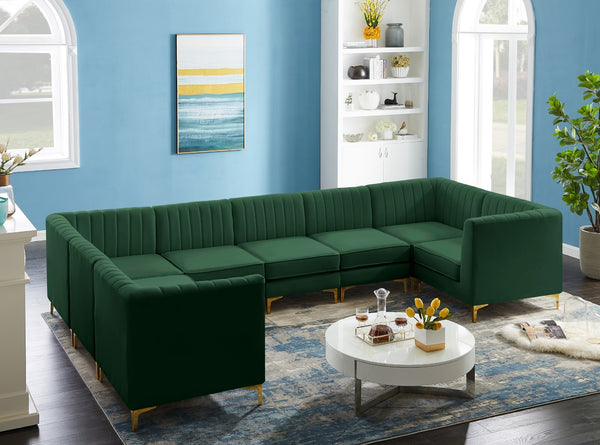 Alina Velvet / Engineered Wood / Metal / Foam Contemporary Green Velvet Modular Sectional - 145" W x 93" D x 31" H