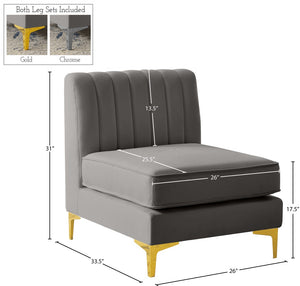 Alina Velvet / Engineered Wood / Metal / Foam Contemporary Grey Velvet Armless Chair - 26" W x 33.5" D x 31" H