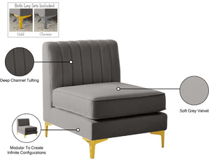 Alina Velvet / Engineered Wood / Metal / Foam Contemporary Grey Velvet Armless Chair - 26" W x 33.5" D x 31" H