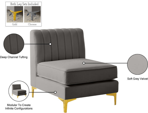 Alina Velvet / Engineered Wood / Metal / Foam Contemporary Grey Velvet Armless Chair - 26" W x 33.5" D x 31" H