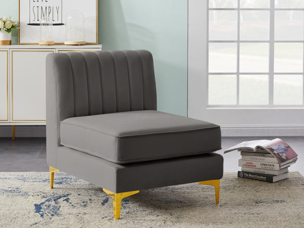 Alina Velvet / Engineered Wood / Metal / Foam Contemporary Grey Velvet Armless Chair - 26" W x 33.5" D x 31" H