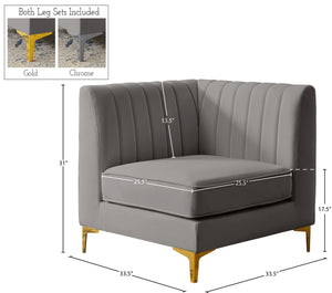 Alina Velvet / Engineered Wood / Metal / Foam Contemporary Grey Velvet Corner Chair - 33.5" W x 33.5" D x 31" H