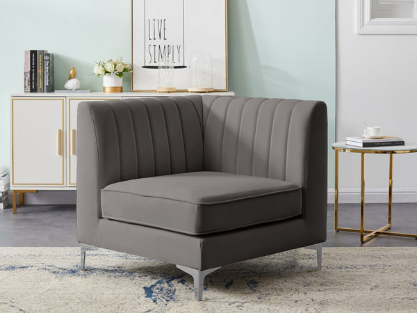 Alina Velvet / Engineered Wood / Metal / Foam Contemporary Grey Velvet Corner Chair - 33.5" W x 33.5" D x 31" H
