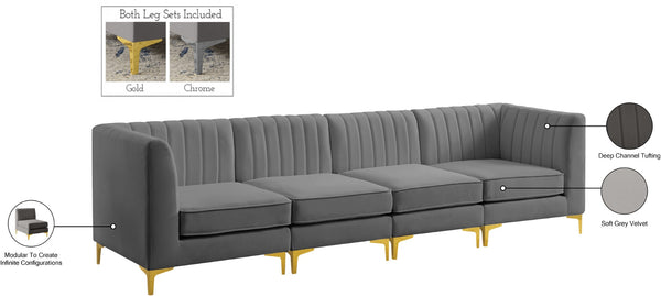 Alina Velvet / Engineered Wood / Metal / Foam Contemporary Grey Velvet Modular Sofa - 119" W x 33.5" D x 31" H