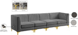 Alina Velvet / Engineered Wood / Metal / Foam Contemporary Grey Velvet Modular Sofa - 119" W x 33.5" D x 31" H